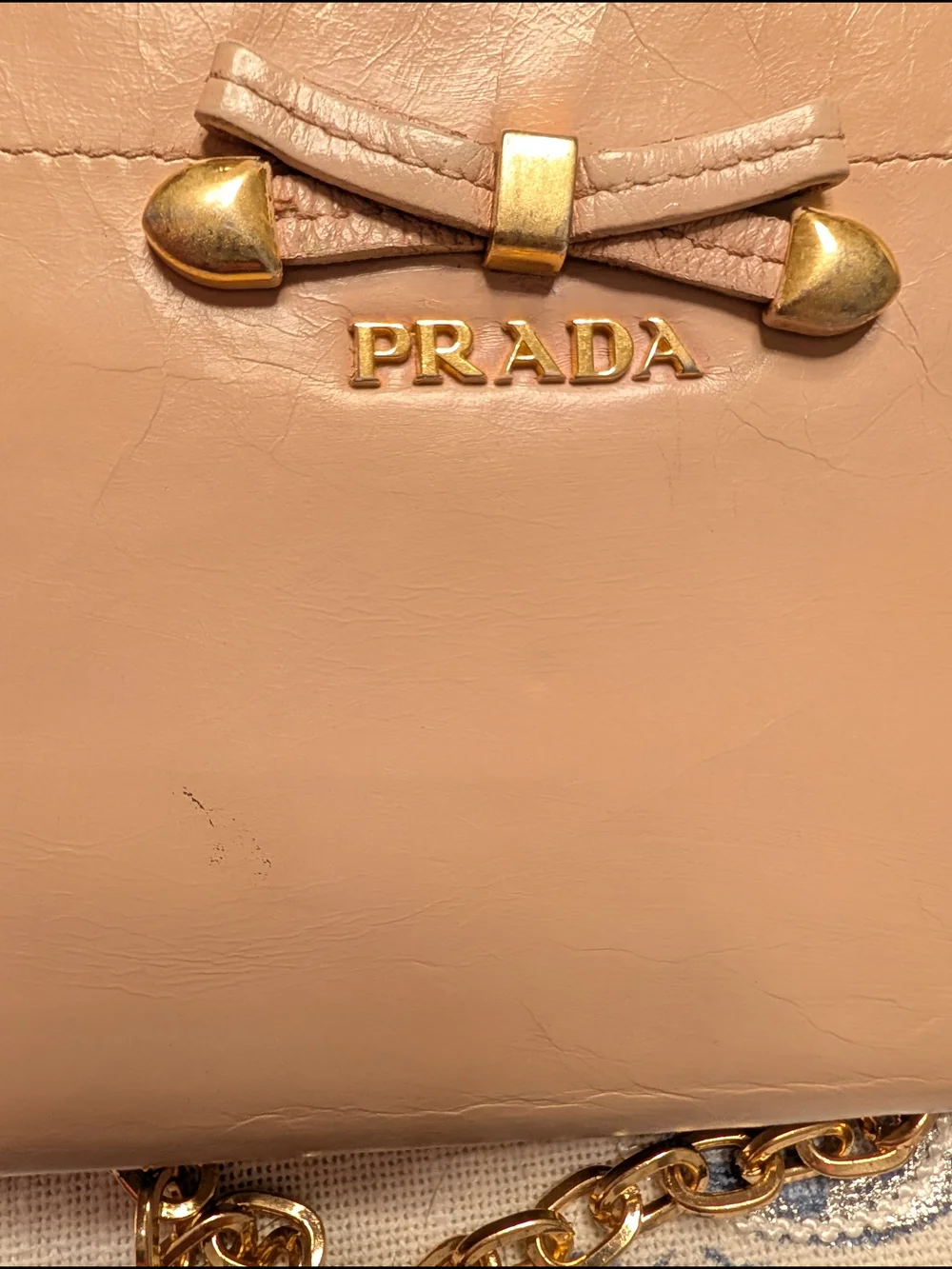 Authentic Prada Leather Bow Zip Around Wallet With Unbranded Chain Conversion